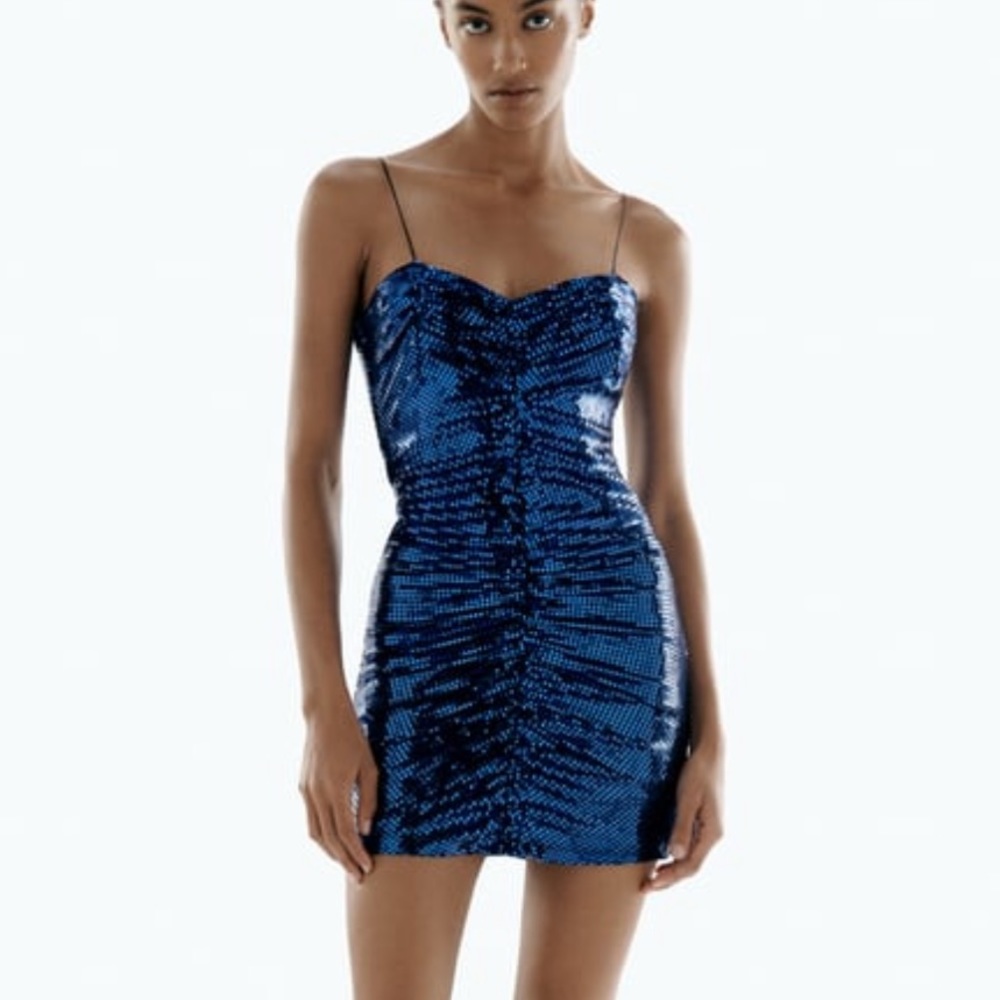 Zara Sparkly blue spaghetti strap dress